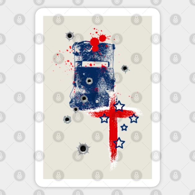 Ned Kelly Australian Outlaw Red Cross Magnet by bert englefield 